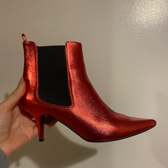 Anine Bing Shoes - Anine Bing Red Metallic Bootie